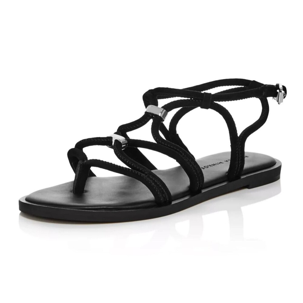Rebecca Minkoff Sarle Strappy Thong Black Ankle Strap Flat Sandals Size 6 ?